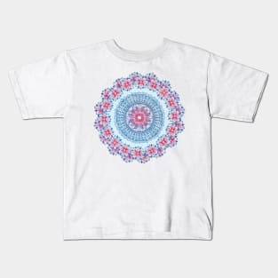 Red, Blue & White Floral Medallion Kids T-Shirt